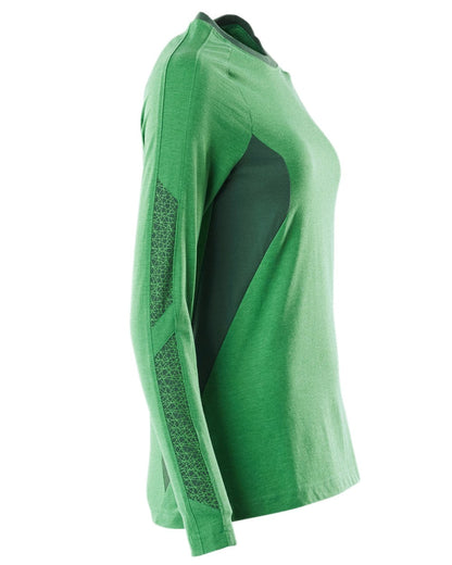 Grass Green Coloured Mascot Womens Accelerate Long Sleeved T-Shirt on white background 