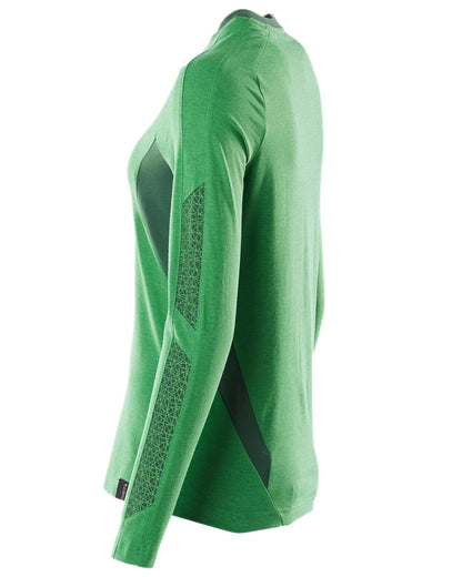 Grass Green Coloured Mascot Womens Accelerate Long Sleeved T-Shirt on white background 