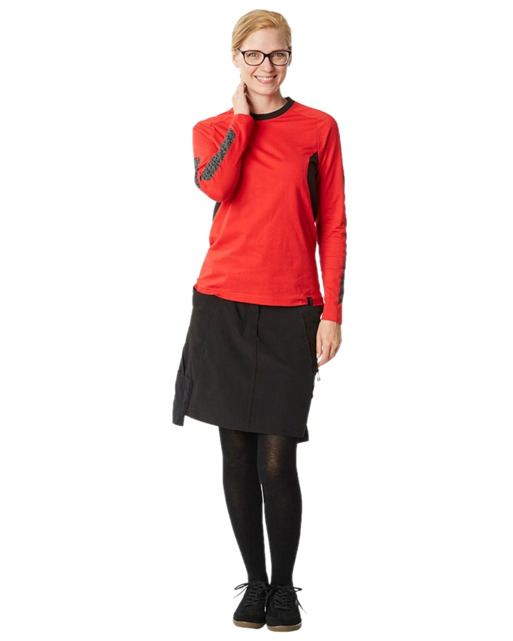 Traffic Red Black Coloured Mascot Womens Accelerate Long Sleeved T-Shirt on white background 