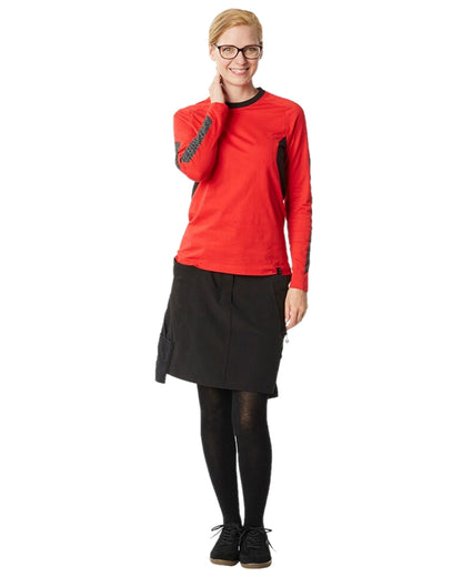Traffic Red Black Coloured Mascot Womens Accelerate Long Sleeved T-Shirt on white background 