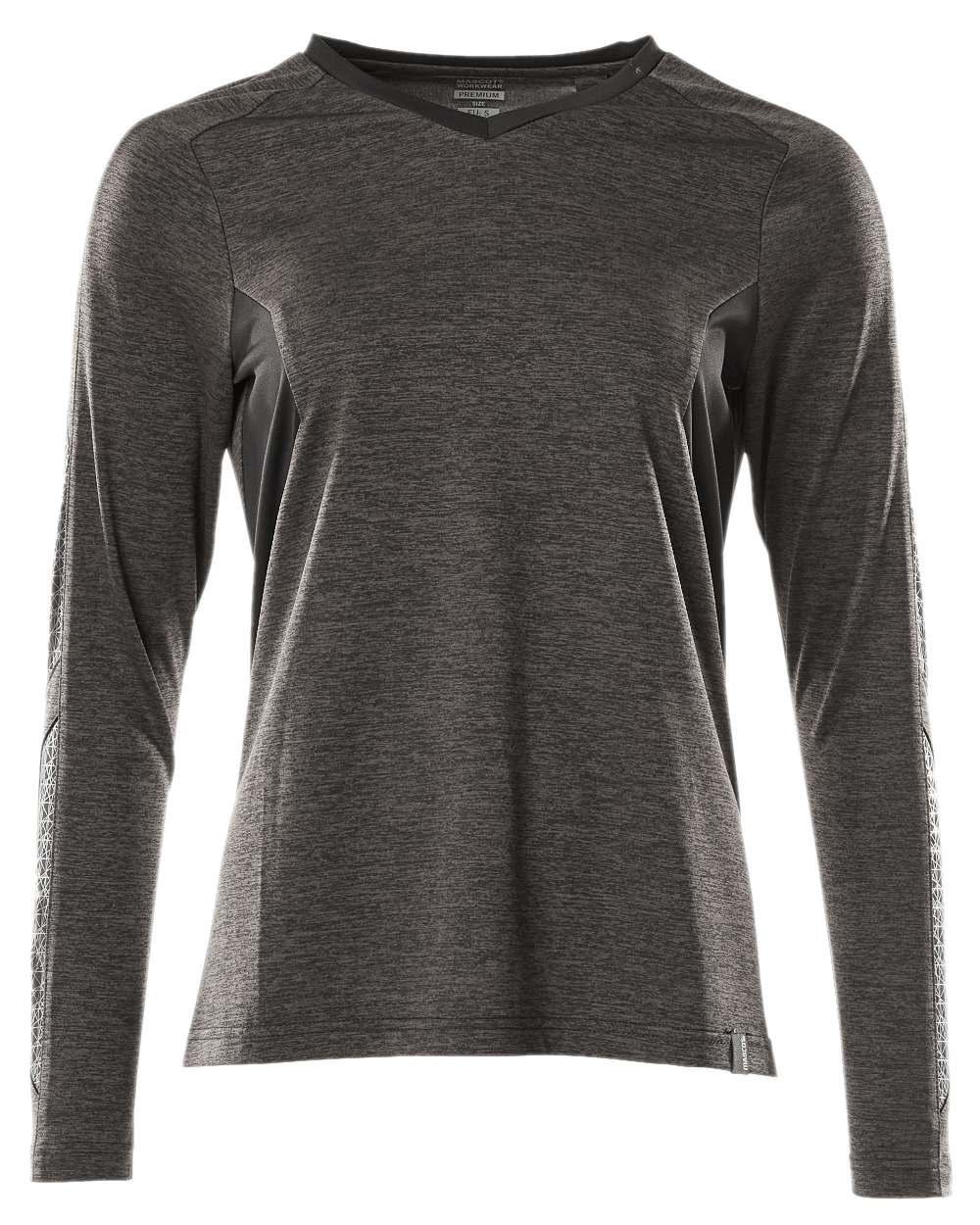 Dark Anthracite Black Coloured Mascot Womens Accelerate V-Neck Long Sleeved T-Shirt on white background 