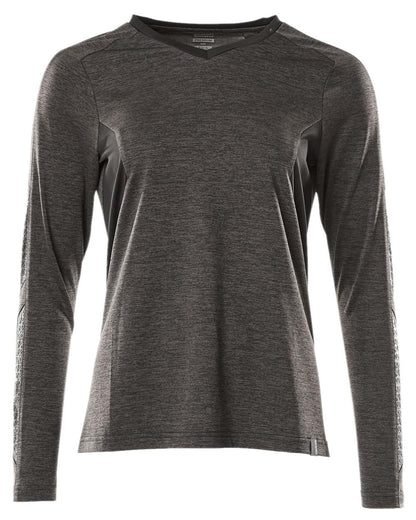 Dark Anthracite Black Coloured Mascot Womens Accelerate V-Neck Long Sleeved T-Shirt on white background 