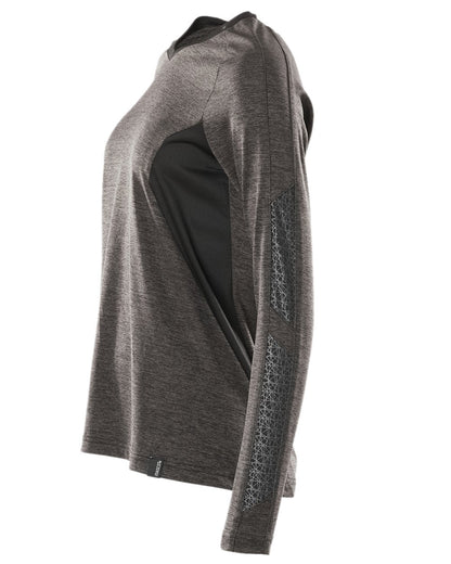 Dark Anthracite Black Coloured Mascot Womens Accelerate V-Neck Long Sleeved T-Shirt on white background 