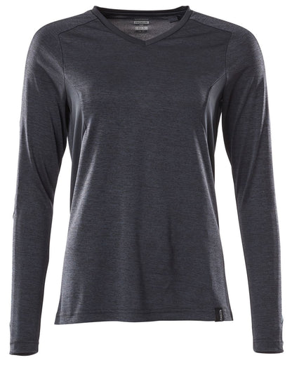 Dark Navy Coloured Mascot Womens Accelerate V-Neck Long Sleeved T-Shirt on white background 