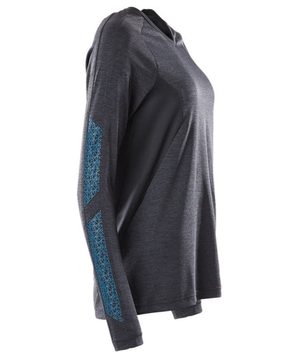 Dark Navy Coloured Mascot Womens Accelerate V-Neck Long Sleeved T-Shirt on white background 