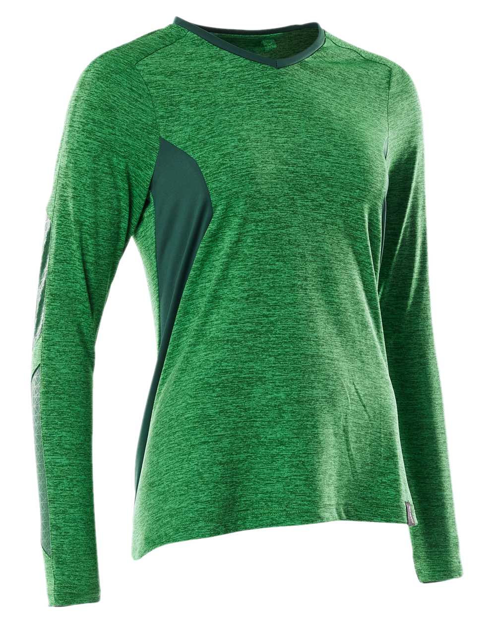 Grass Green Coloured Mascot Womens Accelerate V-Neck Long Sleeved T-Shirt on white background 
