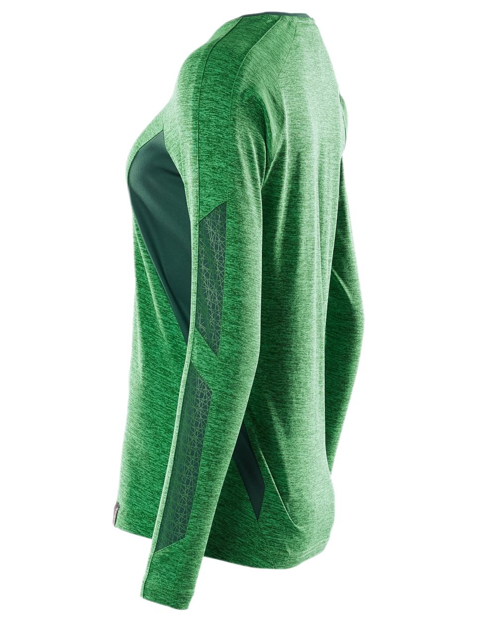 Grass Green Coloured Mascot Womens Accelerate V-Neck Long Sleeved T-Shirt on white background 
