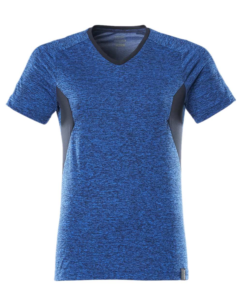 Azure Blue Dark Navy Coloured Mascot Womens Accelerate V-Neck T-Shirt on white background 