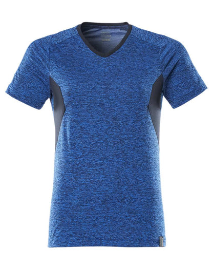 Azure Blue Dark Navy Coloured Mascot Womens Accelerate V-Neck T-Shirt on white background 