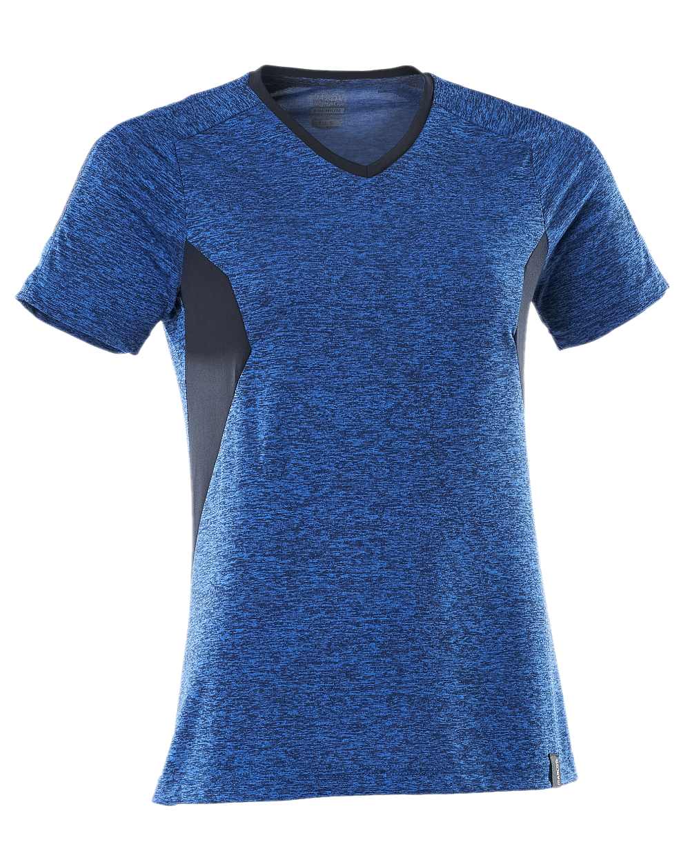 Azure Blue Dark Navy Coloured Mascot Womens Accelerate V-Neck T-Shirt on white background 