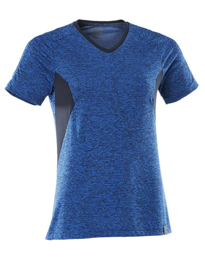 Azure Blue Dark Navy Coloured Mascot Womens Accelerate V-Neck T-Shirt on white background 