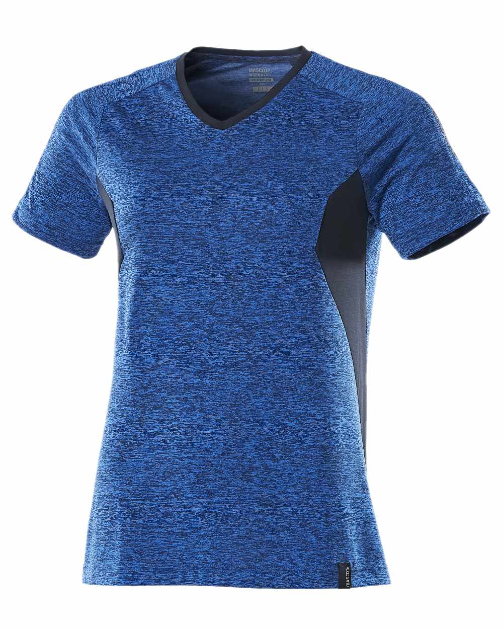 Azure Blue Dark Navy Coloured Mascot Womens Accelerate V-Neck T-Shirt on white background 