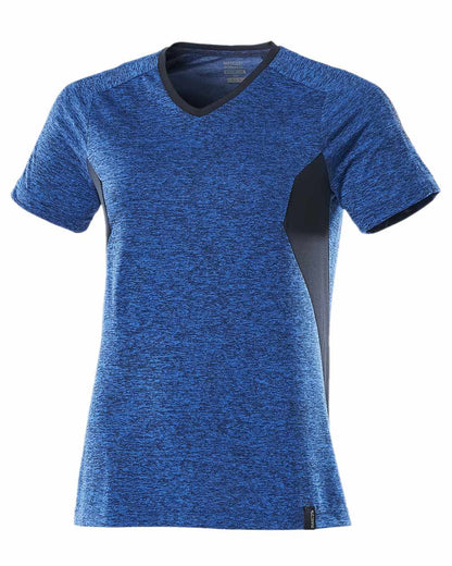 Azure Blue Dark Navy Coloured Mascot Womens Accelerate V-Neck T-Shirt on white background 