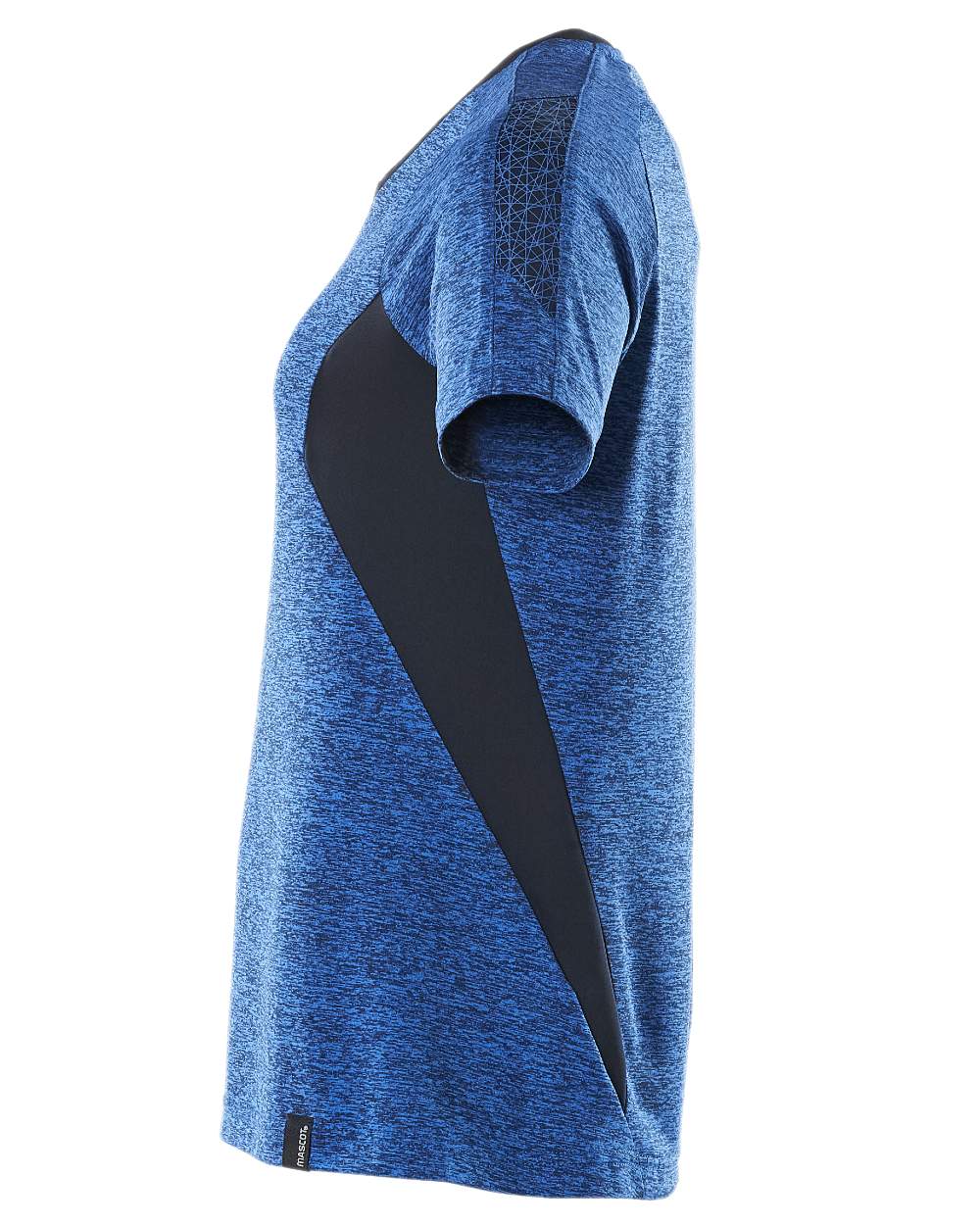 Azure Blue Dark Navy Coloured Mascot Womens Accelerate V-Neck T-Shirt on white background 