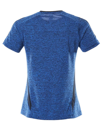 Azure Blue Dark Navy Coloured Mascot Womens Accelerate V-Neck T-Shirt on white background 