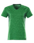 Grass Green Coloured Mascot Womens Accelerate V-Neck T-Shirt on white background 