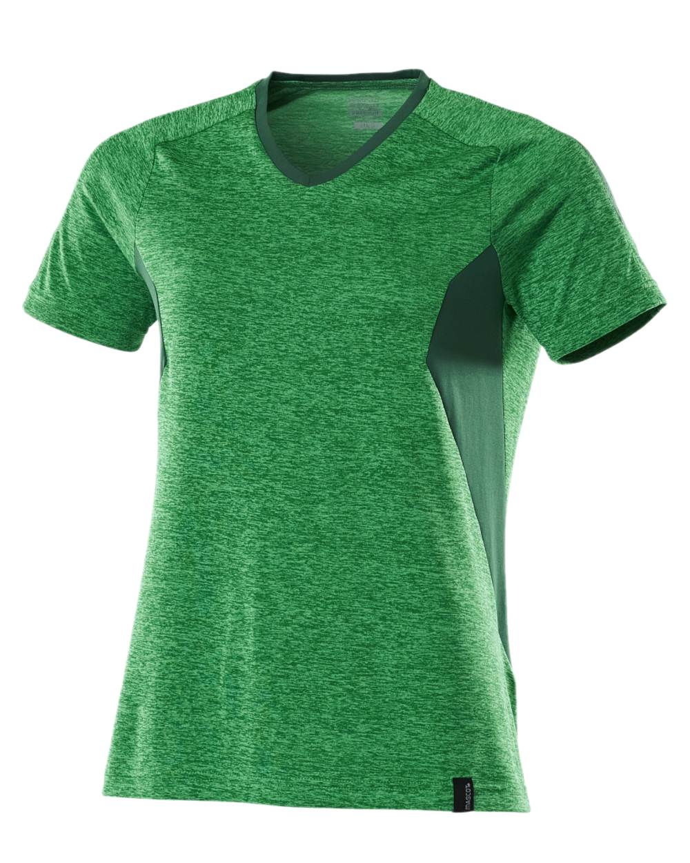 Grass Green Coloured Mascot Womens Accelerate V-Neck T-Shirt on white background 