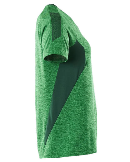 Grass Green Coloured Mascot Womens Accelerate V-Neck T-Shirt on white background 