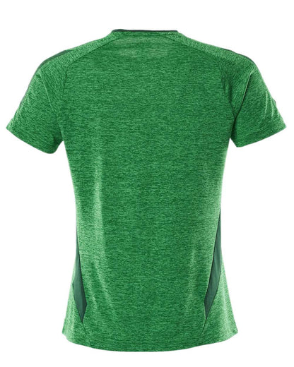 Grass Green Coloured Mascot Womens Accelerate V-Neck T-Shirt on white background 
