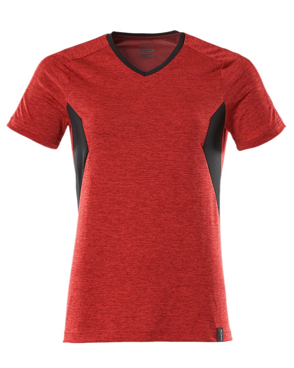 Traffic Red Black Coloured Mascot Womens Accelerate V-Neck T-Shirt on white background 