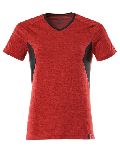 Traffic Red Black Coloured Mascot Womens Accelerate V-Neck T-Shirt on white background 