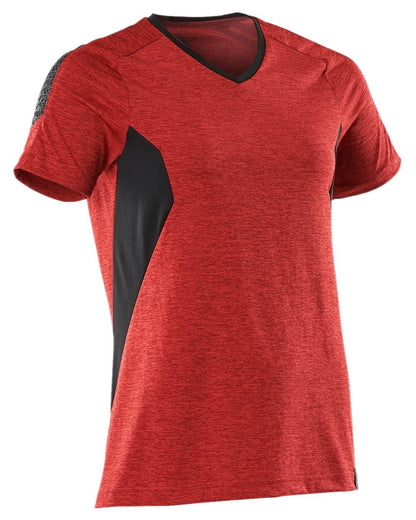 Traffic Red Black Coloured Mascot Womens Accelerate V-Neck T-Shirt on white background 