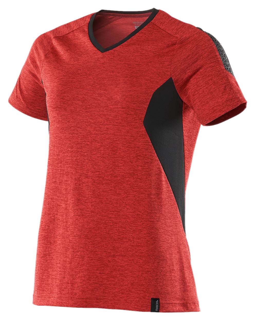 Traffic Red Black Coloured Mascot Womens Accelerate V-Neck T-Shirt on white background 