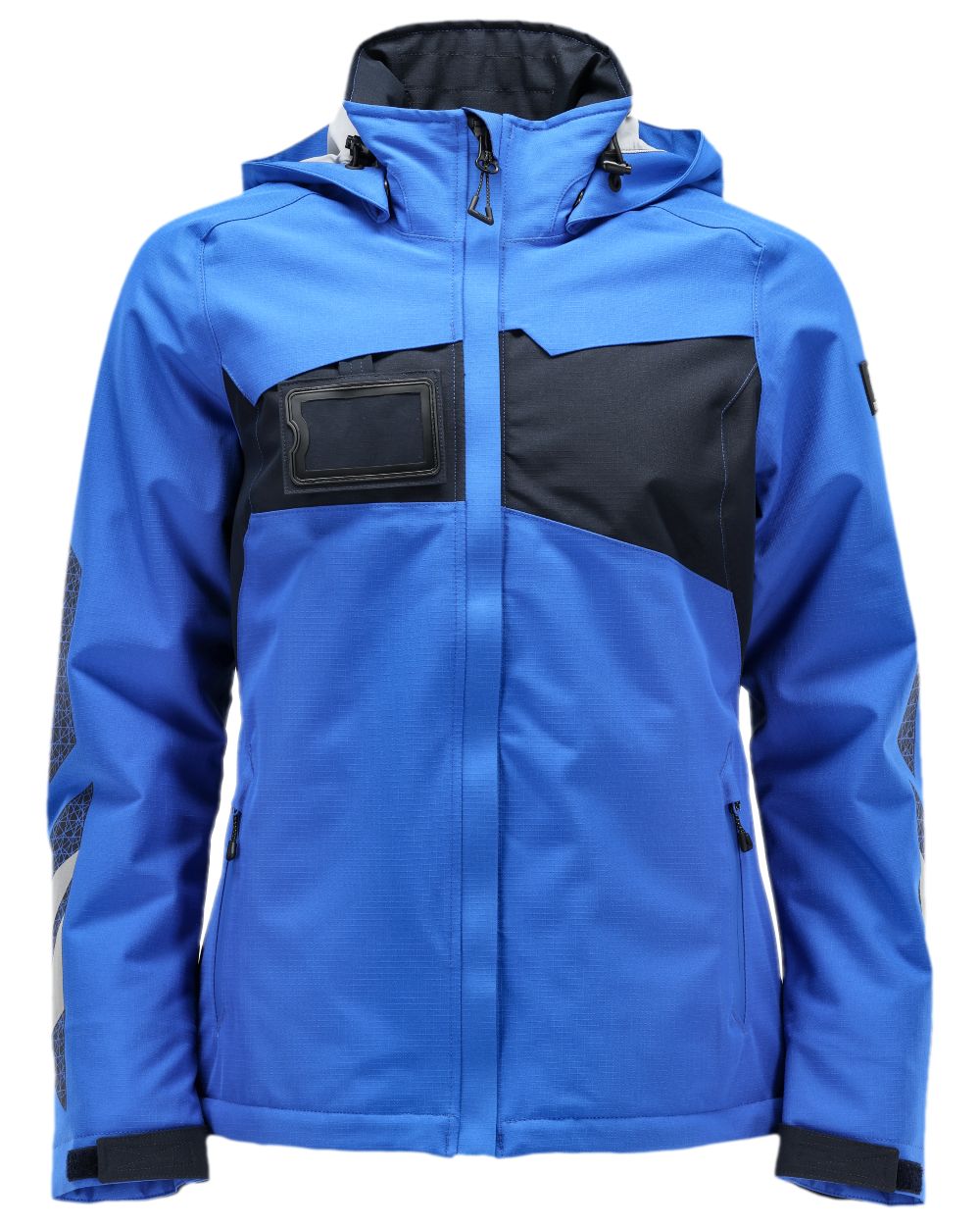 Azure Blue Dark Navy Coloured Mascot Womens Accelerate Winter Jacket on white background 
