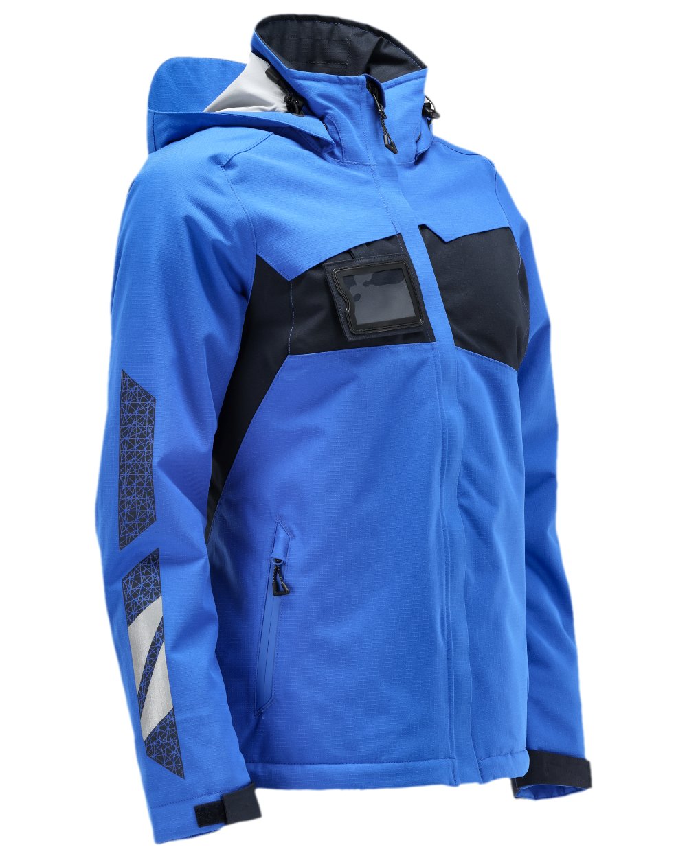 Azure Blue Dark Navy Coloured Mascot Womens Accelerate Winter Jacket on white background 