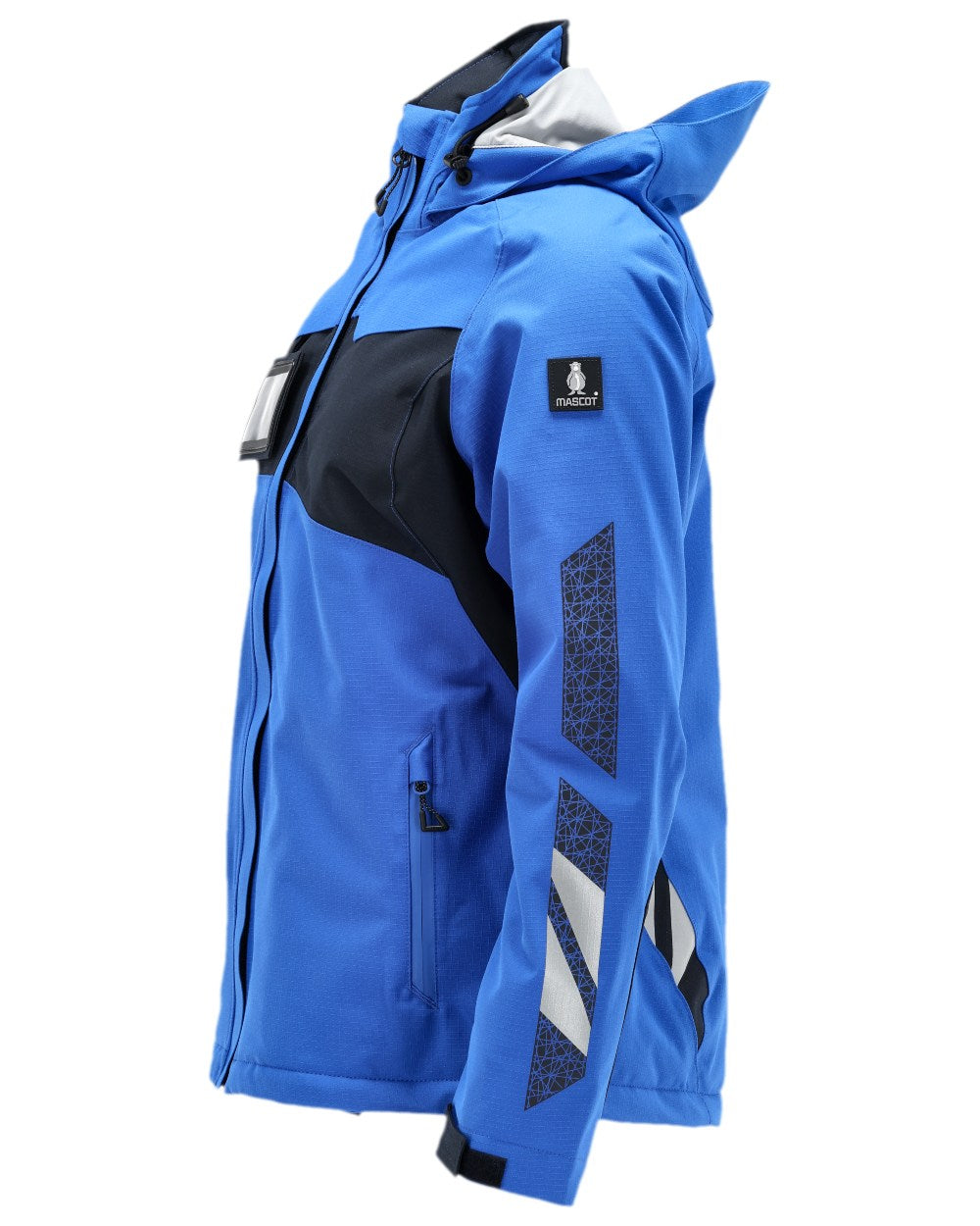 Azure Blue Dark Navy Coloured Mascot Womens Accelerate Winter Jacket on white background 