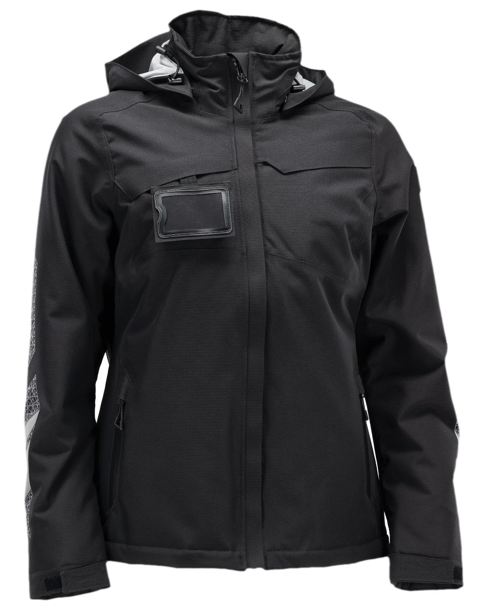 Black Coloured Mascot Womens Accelerate Winter Jacket on white background 