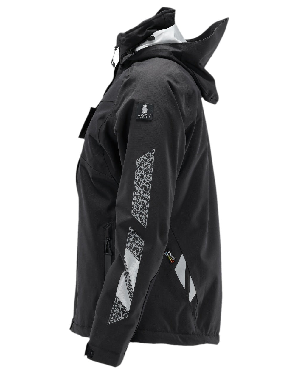 Black Coloured Mascot Womens Accelerate Winter Jacket on white background 