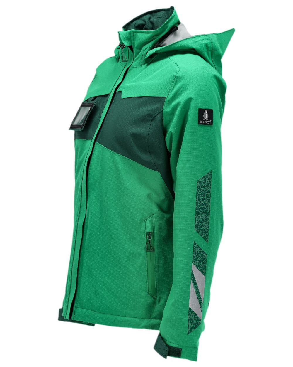 Grass Green Coloured Mascot Womens Accelerate Winter Jacket on white background 
