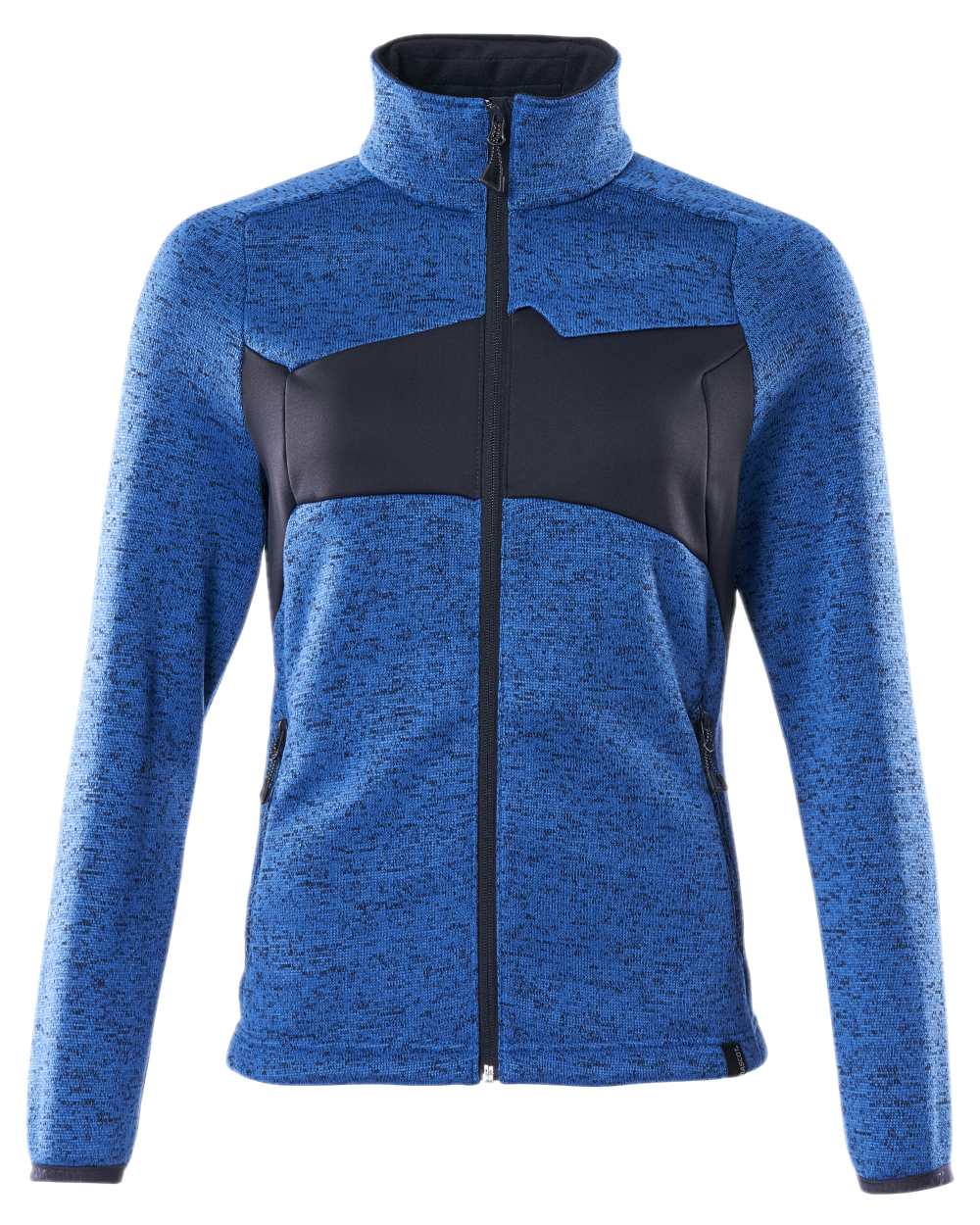 Azure Blue Dark Navy Coloured Mascot Workwear Accelerate Knitted Jumper With Zipper on white background 