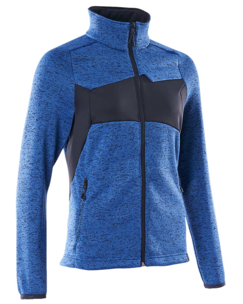 Azure Blue Dark Navy Coloured Mascot Workwear Accelerate Knitted Jumper With Zipper on white background 