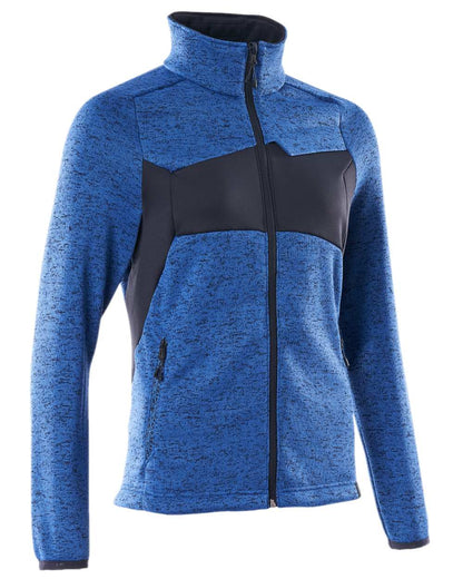 Azure Blue Dark Navy Coloured Mascot Workwear Accelerate Knitted Jumper With Zipper on white background 