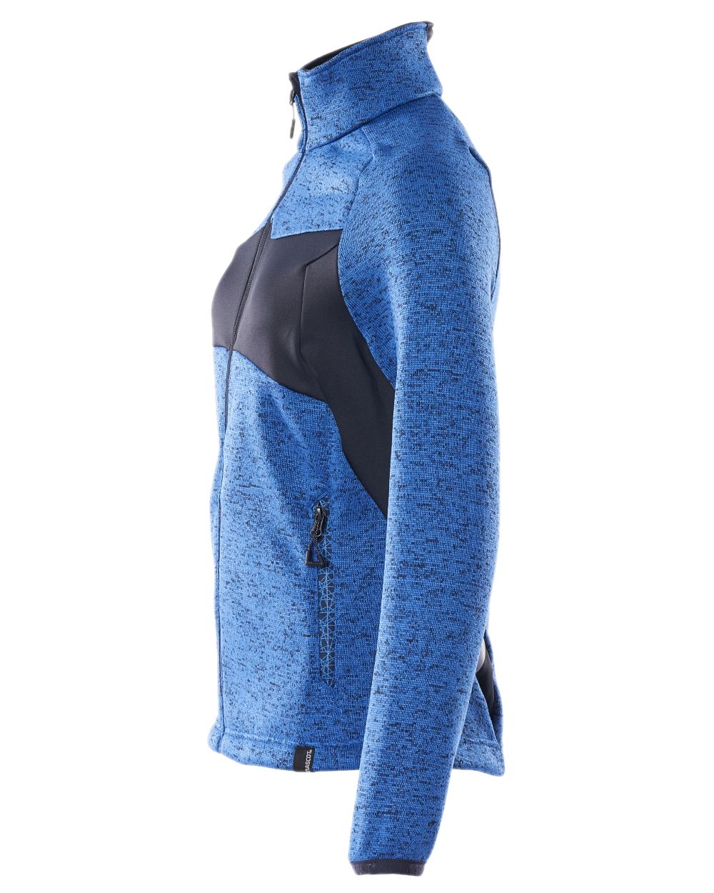 Azure Blue Dark Navy Coloured Mascot Workwear Accelerate Knitted Jumper With Zipper on white background 