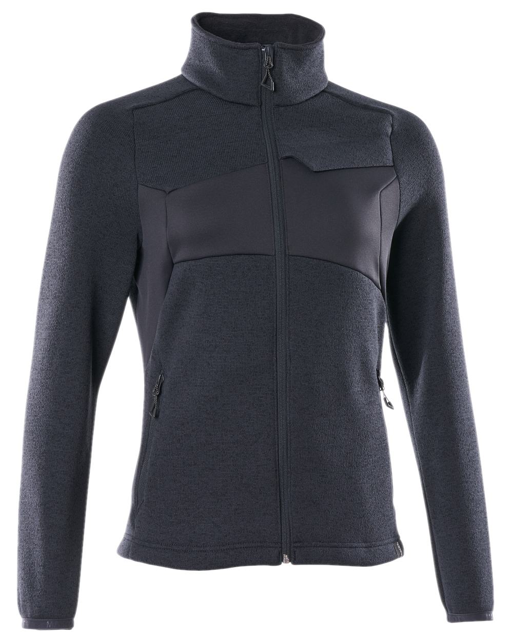 Dark Navy Coloured Mascot Workwear Accelerate Knitted Jumper With Zipper on white background 