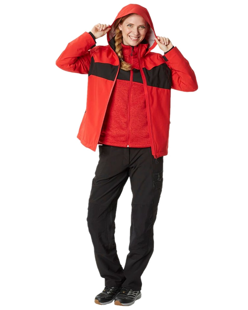 Traffic Red Black Coloured Mascot Workwear Accelerate Knitted Jumper With Zipper on white background 