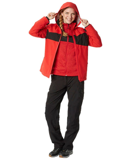 Traffic Red Black Coloured Mascot Workwear Accelerate Knitted Jumper With Zipper on white background 