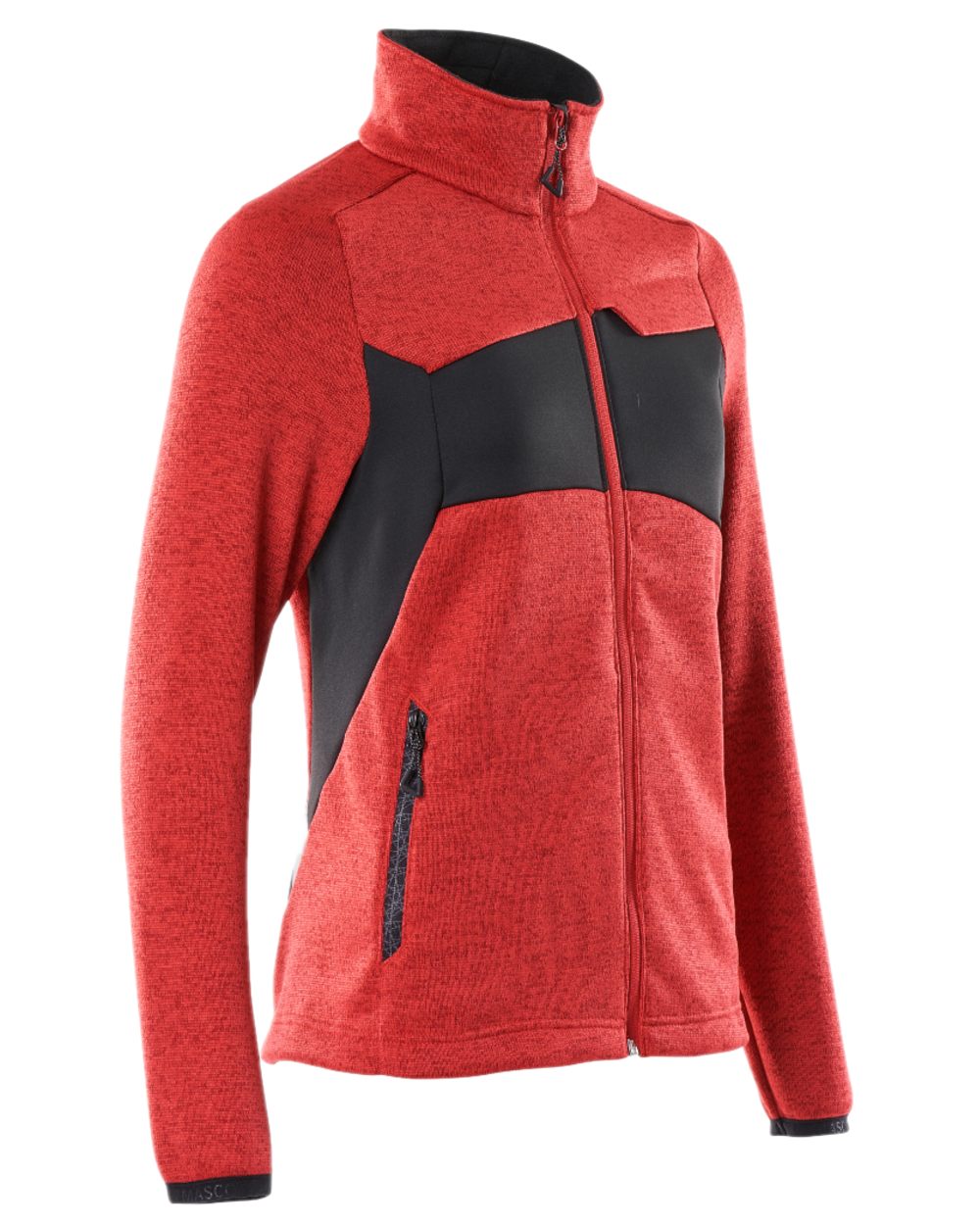Traffic Red Black Coloured Mascot Workwear Accelerate Knitted Jumper With Zipper on white background 