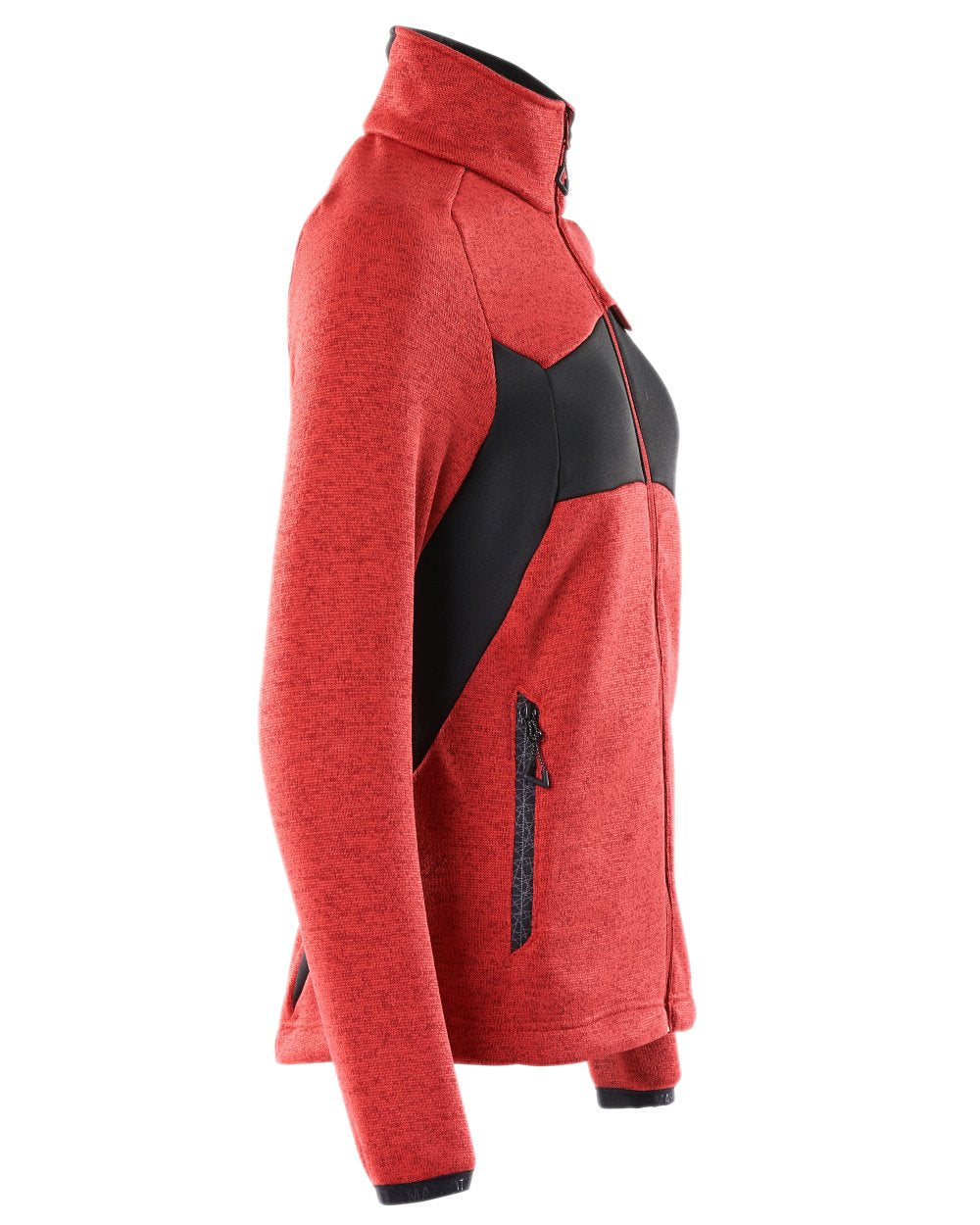 Traffic Red Black Coloured Mascot Workwear Accelerate Knitted Jumper With Zipper on white background 