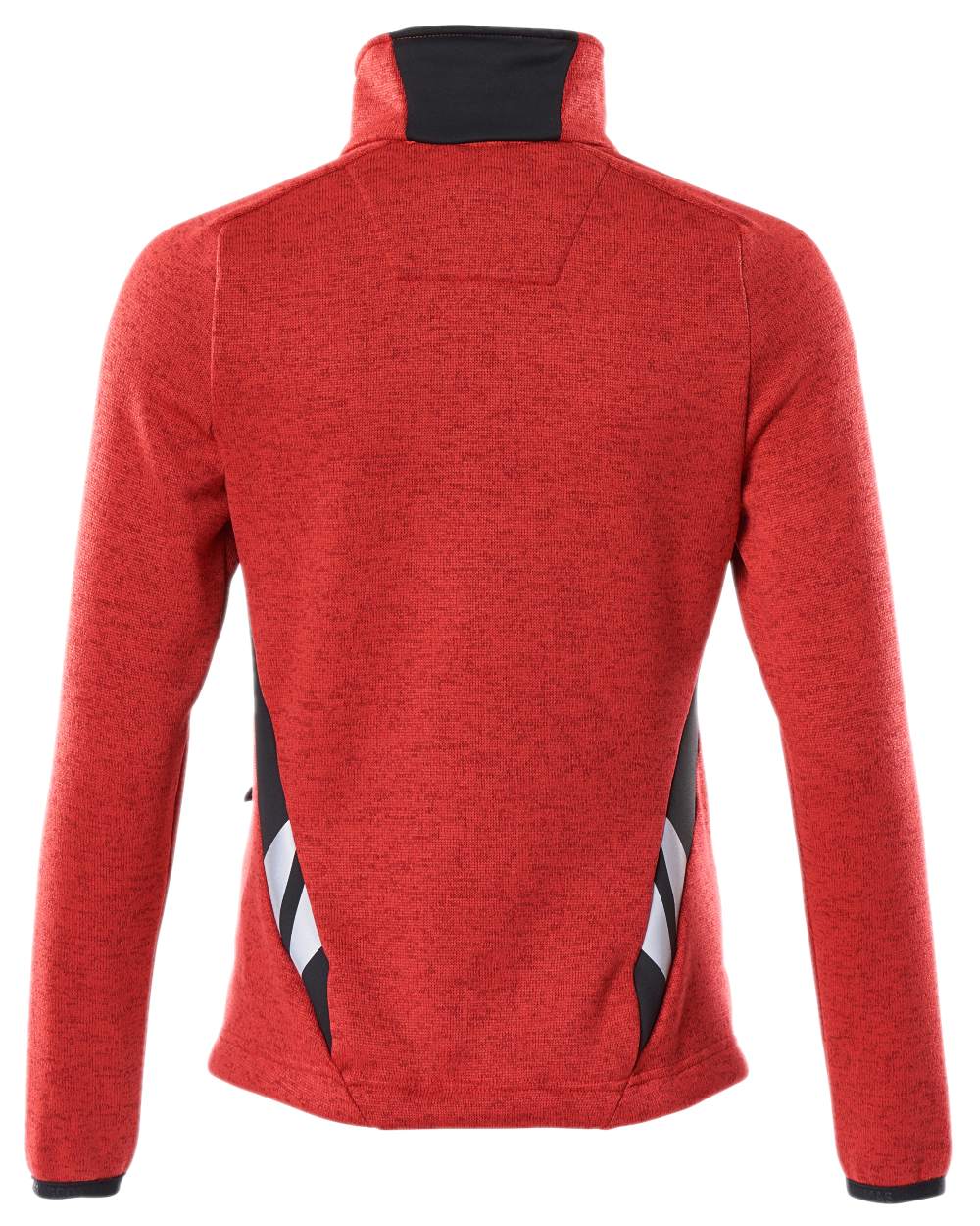 Traffic Red Black Coloured Mascot Workwear Accelerate Knitted Jumper With Zipper on white background 