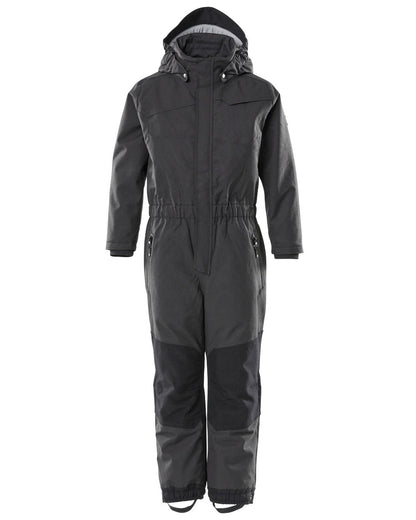 Black Coloured Mascot Workwear Childrens Accelerate Breathable Snowsuit on white background 