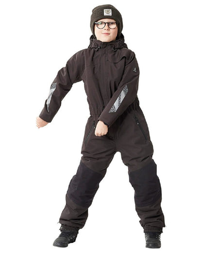 Black Coloured Mascot Workwear Childrens Accelerate Breathable Snowsuit on white background 