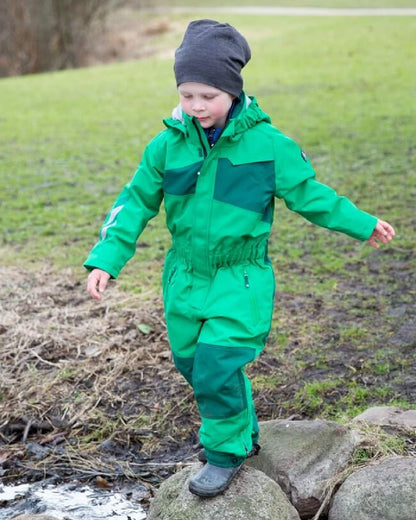 Grass Green Coloured Mascot Workwear Childrens Accelerate Breathable Snowsuit on outdoor background 