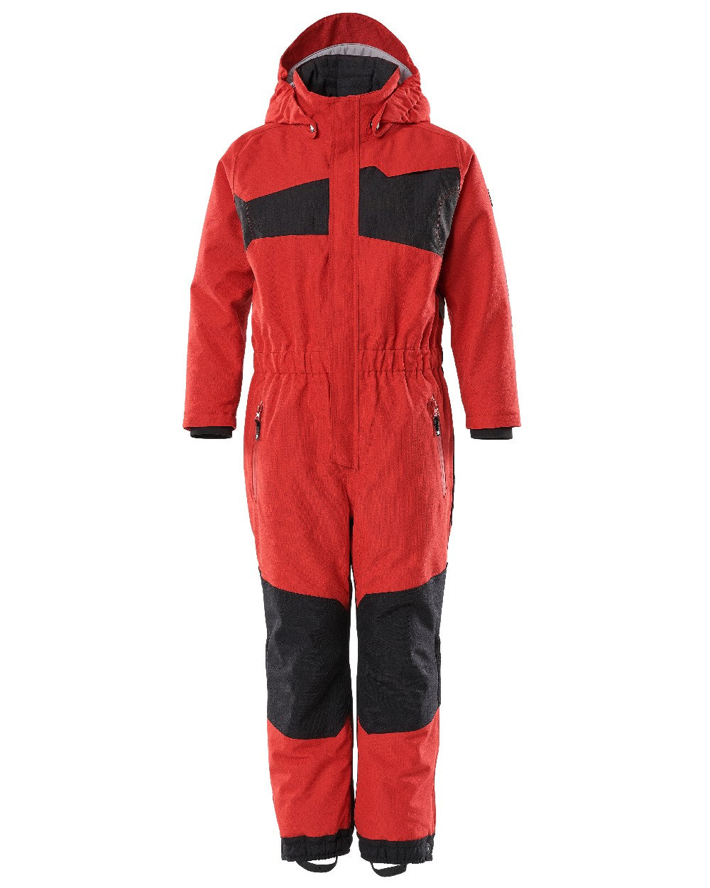 Traffic Red Black Coloured Mascot Workwear Childrens Accelerate Breathable Snowsuit on white background 
