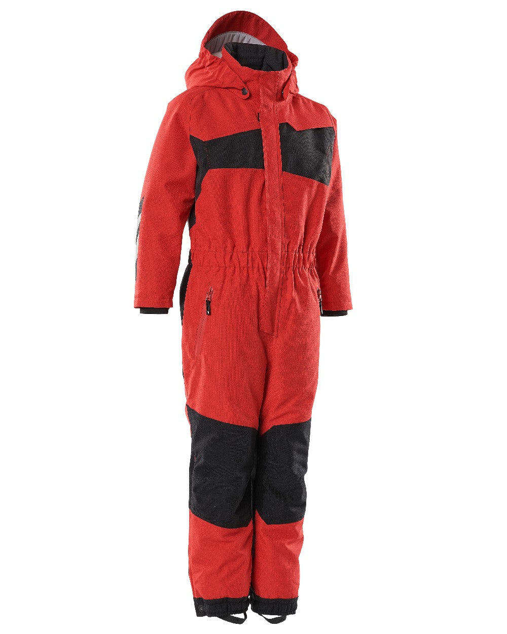 Traffic Red Black Coloured Mascot Workwear Childrens Accelerate Breathable Snowsuit on white background 