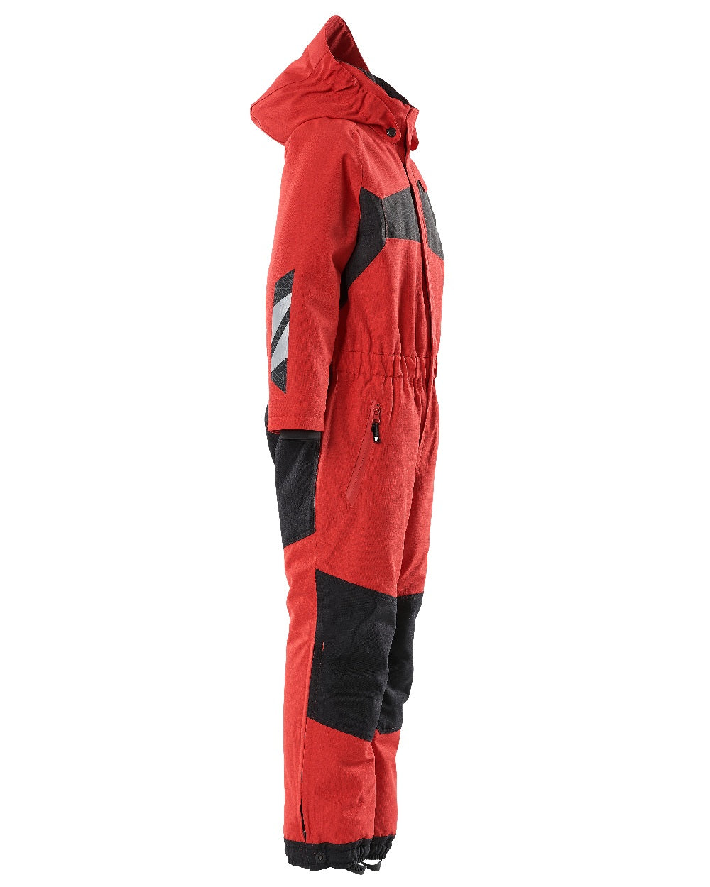 Traffic Red Black Coloured Mascot Workwear Childrens Accelerate Breathable Snowsuit on white background 