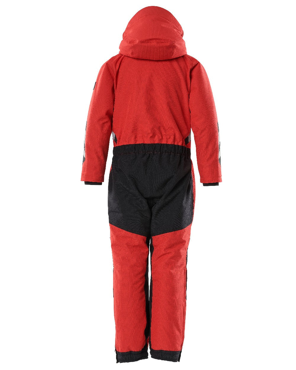 Traffic Red Black Coloured Mascot Workwear Childrens Accelerate Breathable Snowsuit on white background 